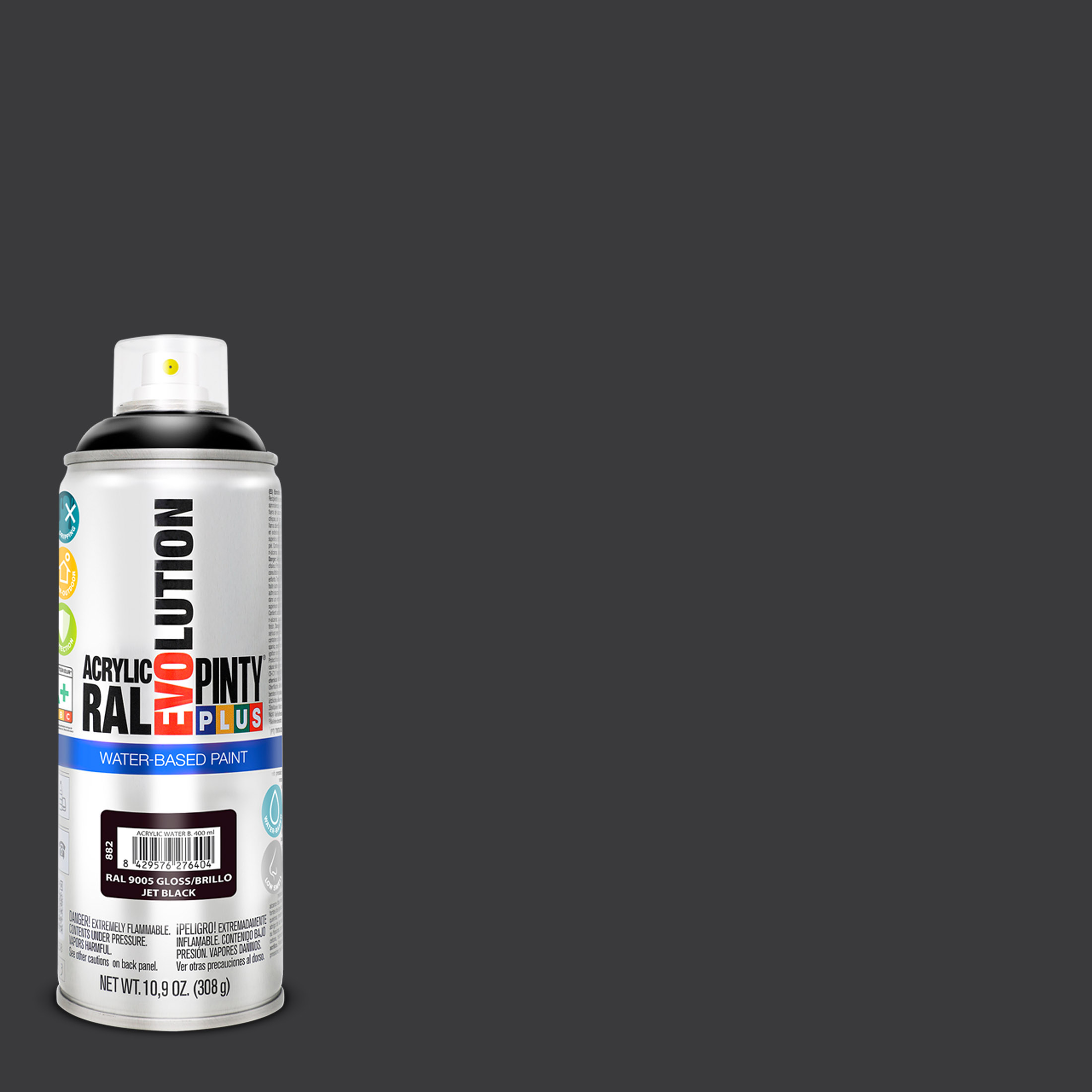 Pintyplus Spray Paint, Gloss Jet Black. GREENGUARD Gold Certified,  Waterbase, Low Odor, Low GWP Propellant, 10.9oz 